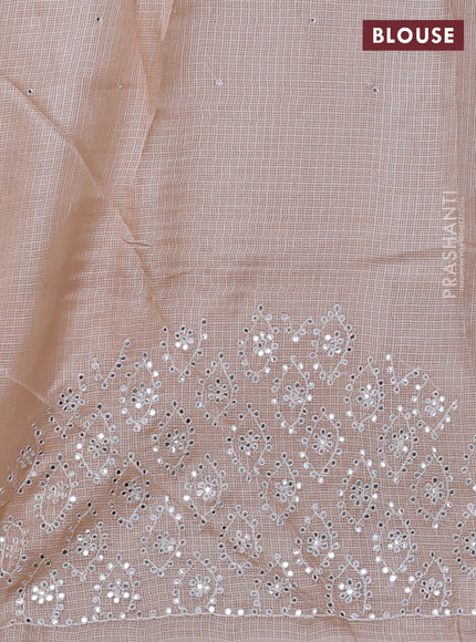 Pure silk kota saree sandal with mirror embrodery buttas and mirror embriodery border