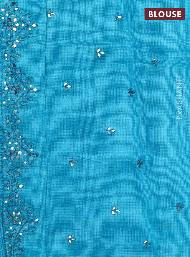 Pure silk kota saree blue with allover zari weaves and mirror embriodery border