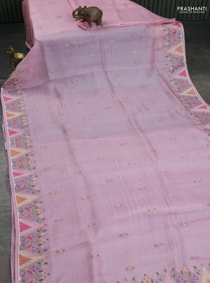 Pure silk kota saree light pink with embroidery buttas and embroidery border