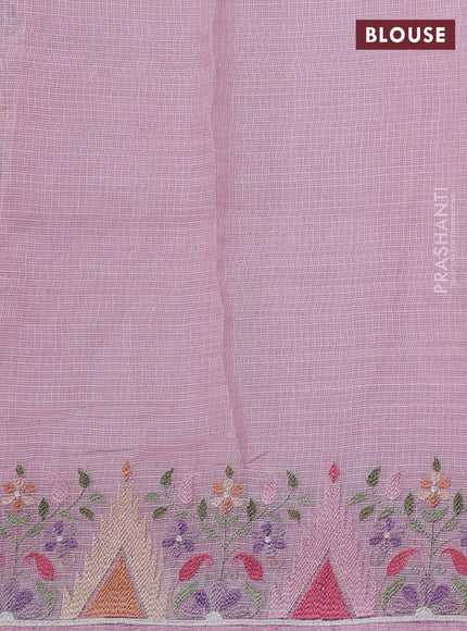 Pure silk kota saree light pink with embroidery buttas and embroidery border