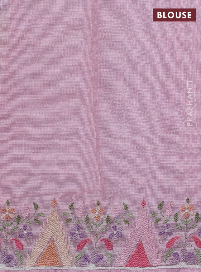 Pure silk kota saree light pink with embroidery buttas and embroidery border