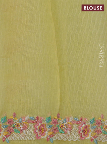 Pure silk kota saree cream and pale yellow with tie & dye prints and floral design embroidery border