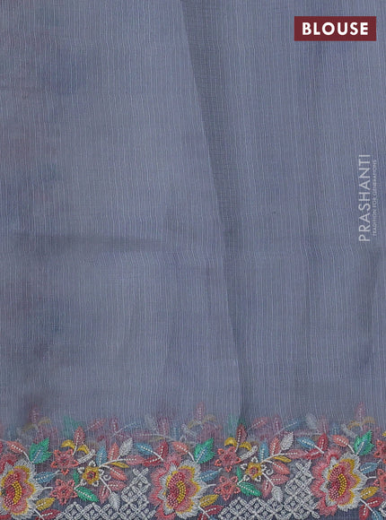 Pure silk kota saree pastel grey and grey with tie & dye prints and floral design embroidery border