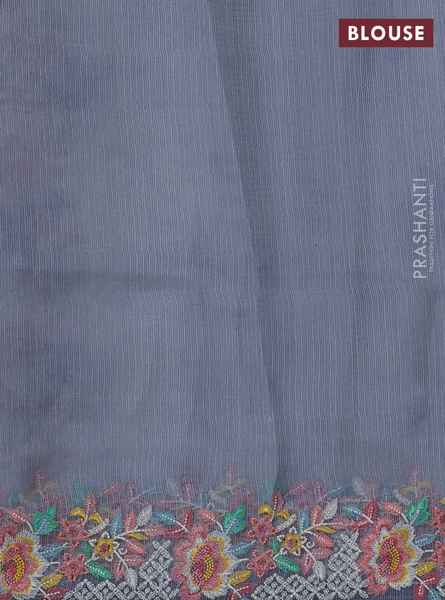 Pure silk kota saree pastel grey and grey with tie & dye prints and floral design embroidery border