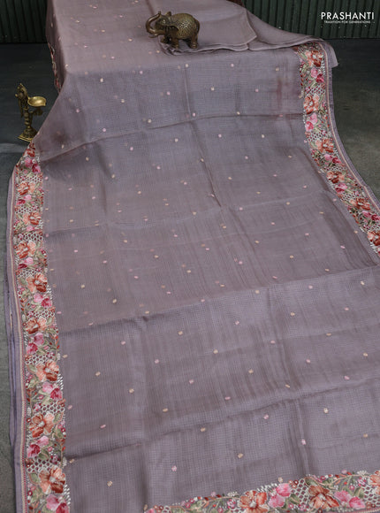 Pure silk kota saree pastel mauve pink with embroidery buttas and floral design embroidery border