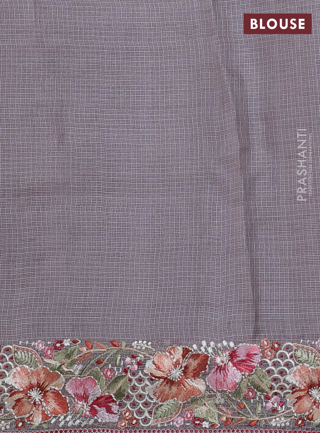 Pure silk kota saree pastel mauve pink with embroidery buttas and floral design embroidery border