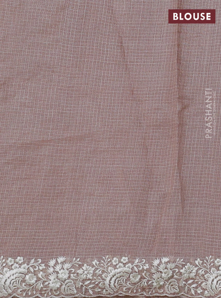Pure silk kota saree pastel brown with allover parsi work and embroidery scallop border