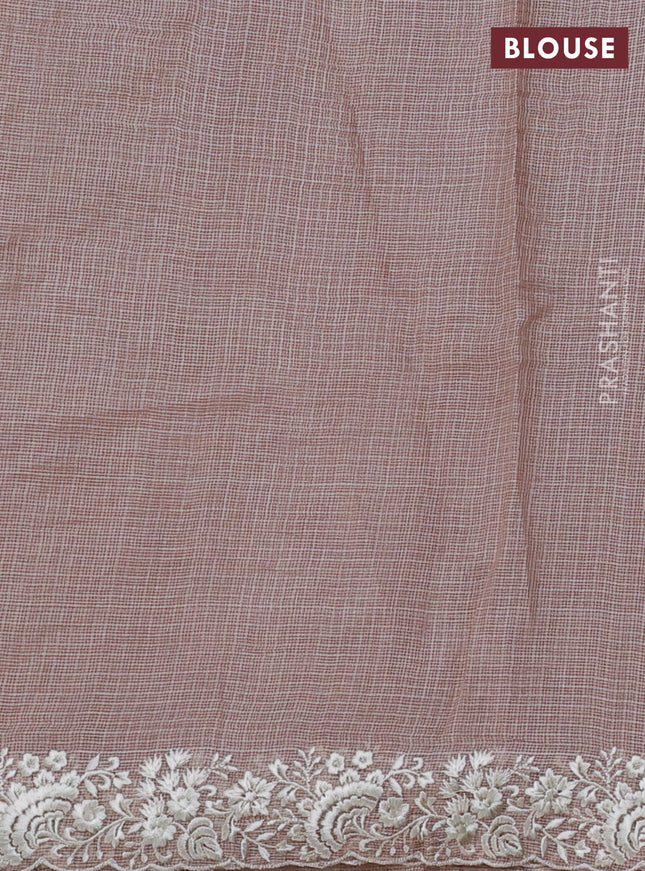Pure silk kota saree pastel brown with allover parsi work and embroidery scallop border