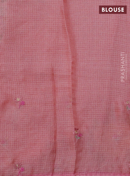 Pure silk kota saree dark peach and light pink with embroidery buttas and floral design embroidery border