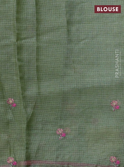 Pure silk kota saree pastel green and light pink with embroidery buttas and floral design embroidery border