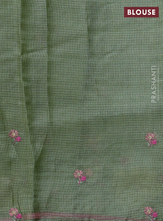 Pure silk kota saree pastel green and light pink with embroidery buttas and floral design embroidery border