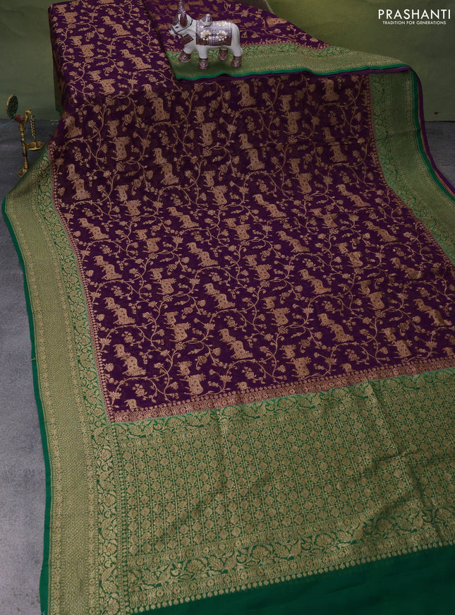 Banarasi georgette saree purple and green with allover thread & zari pichwai weaves and woven border