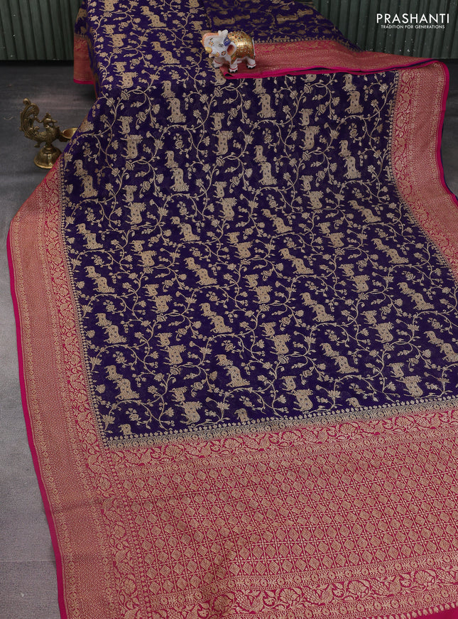 Banarasi georgette saree violet and pink with allover thread & zari pichwai weaves and woven border