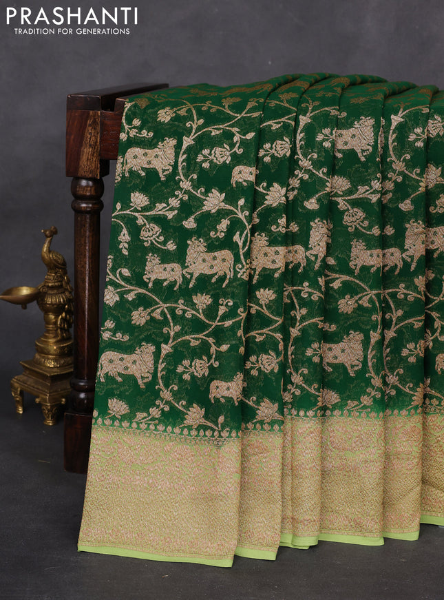 Banarasi georgette saree green and pista green with allover thread & zari weaves and woven border