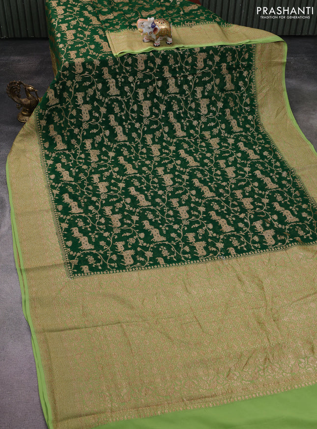 Banarasi georgette saree green and pista green with allover thread & zari weaves and woven border
