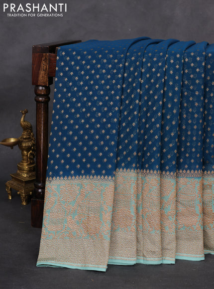 Banarasi georgette saree peacock blue and teal blue with allover woven buttas and woven border