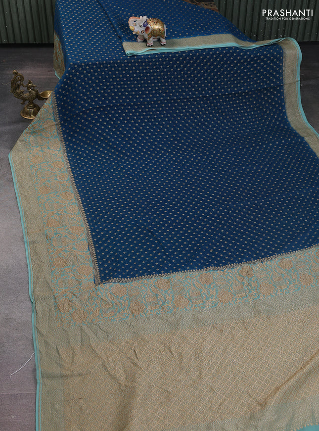 Banarasi georgette saree peacock blue and teal blue with allover woven buttas and woven border