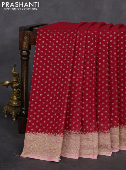 Banarasi georgette saree red and peach shade with allover woven buttas and woven border