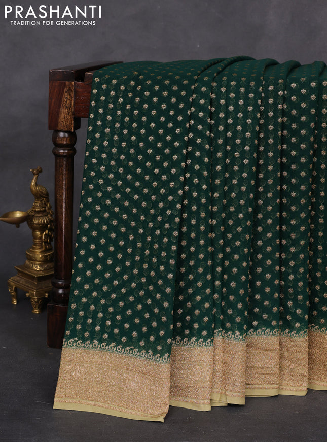 Banarasi georgette saree green and elaichi green with allover woven buttas and woven border