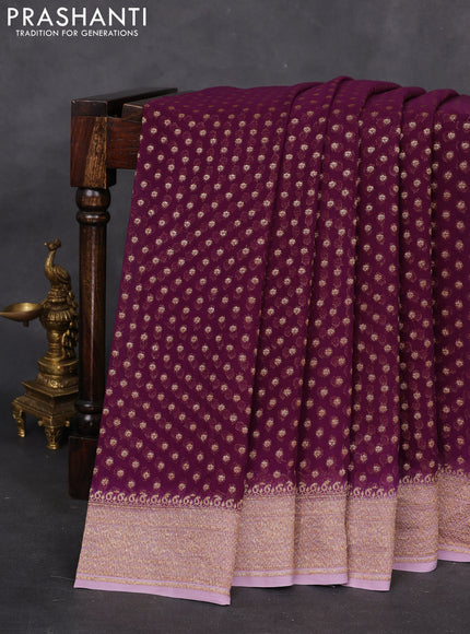 Banarasi georgette saree purple and pastel pink with allover woven buttas and woven border