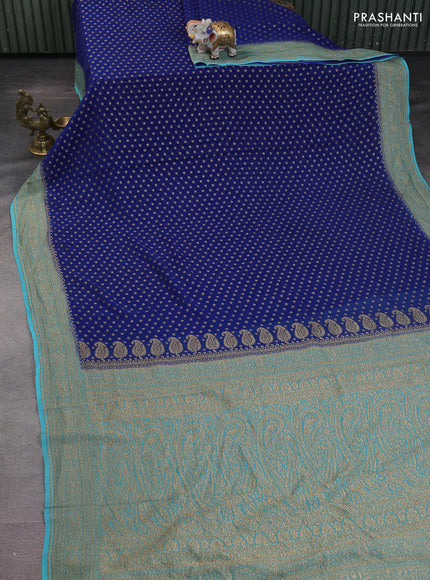 Banarasi georgette saree blue and teal blue with allover woven buttas and woven border