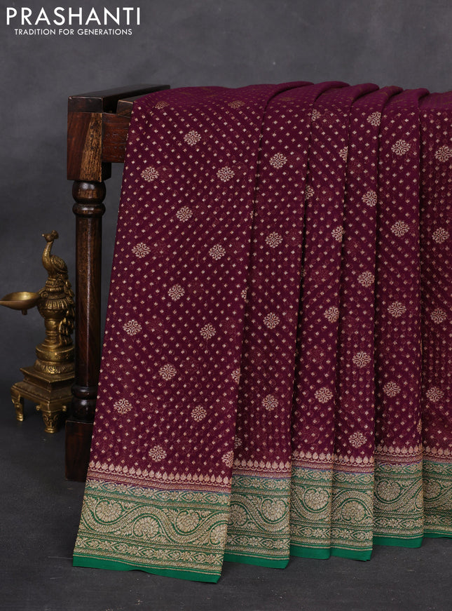 Banarasi georgette saree wine shade and green with allover woven buttas and woven border