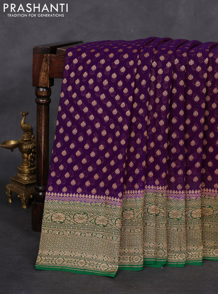 Banarasi georgette saree deep violet and green with allover woven buttas and woven border