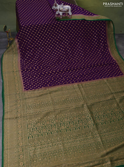 Banarasi georgette saree deep violet and green with allover woven buttas and woven border