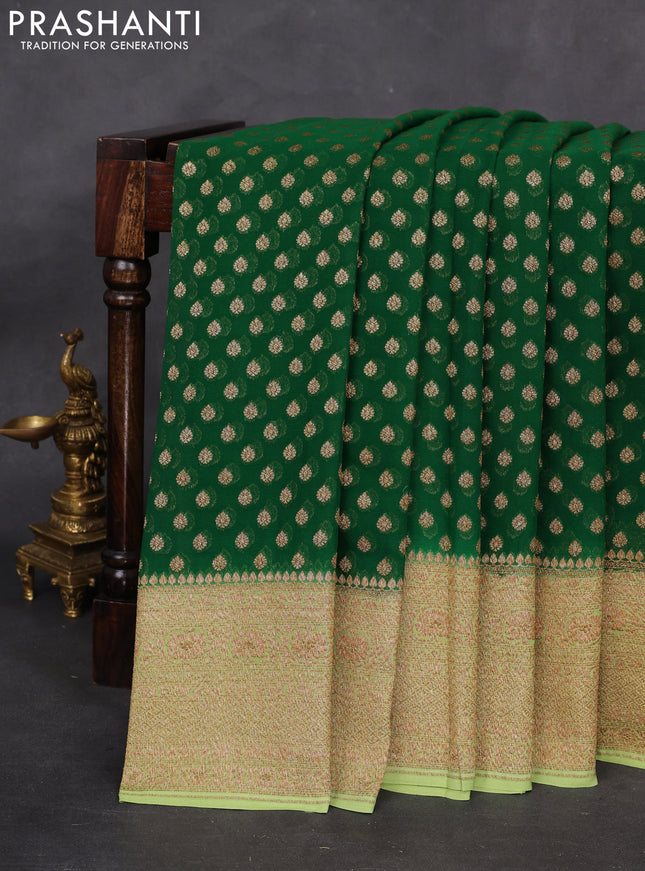 Banarasi georgette saree green and pista green with allover woven buttas and woven border