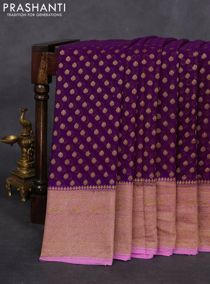 Banarasi georgette saree purple and lavender with allover woven buttas and woven border