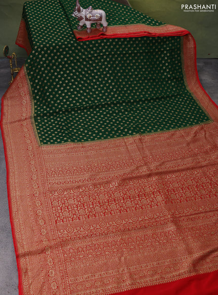 Banarasi georgette saree green and red with allover woven buttas and woven border