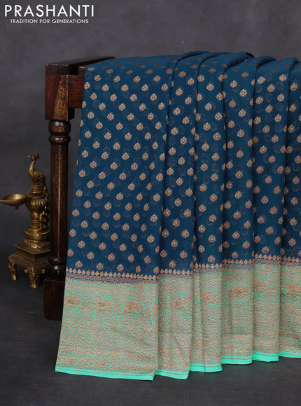 Banarasi georgette saree peacock blue and teal blue with allover woven buttas and woven border