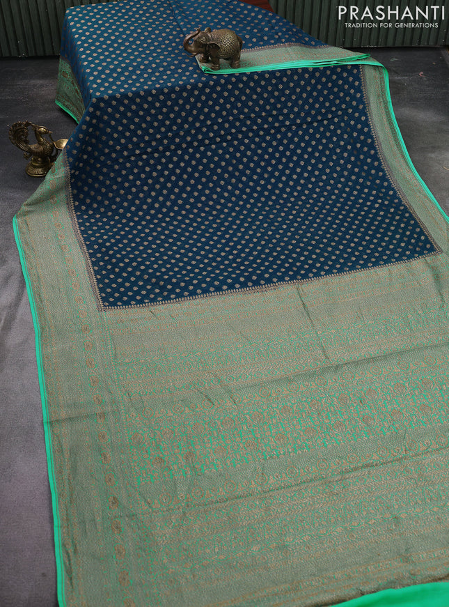 Banarasi georgette saree peacock blue and teal blue with allover woven buttas and woven border