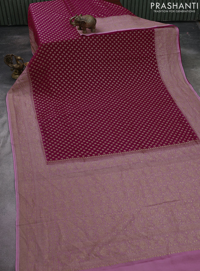 Banarasi georgette saree pink and pastel pink with allover woven buttas and woven border