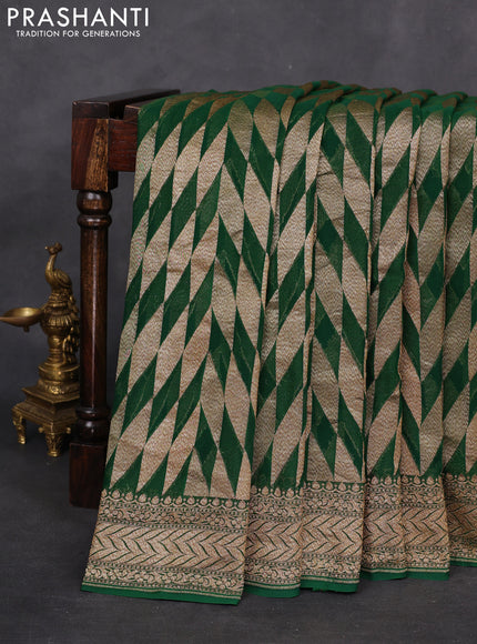 Banarasi georgette saree green with allover geometric weaves and woven border