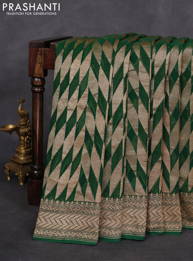 Banarasi georgette saree green with allover geometric weaves and woven border