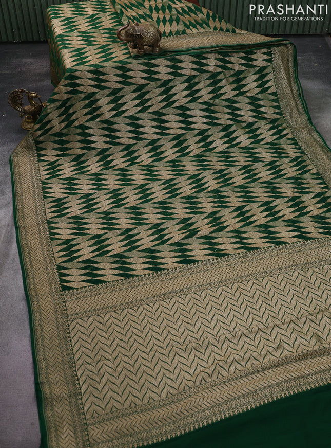 Banarasi georgette saree green with allover geometric weaves and woven border