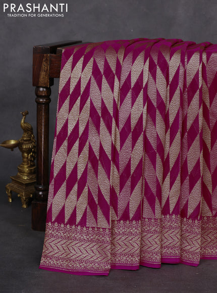 Banarasi georgette saree pink with allover geometric weaves and woven border