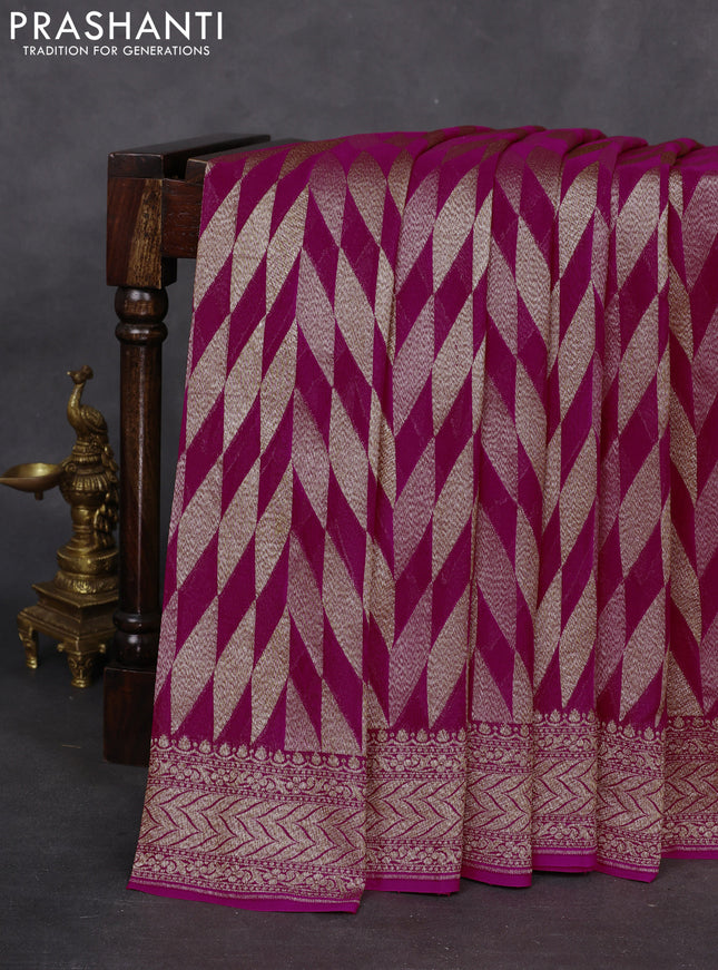 Banarasi georgette saree pink with allover geometric weaves and woven border