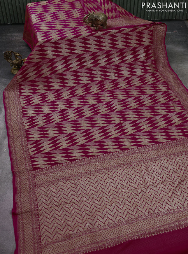 Banarasi georgette saree pink with allover geometric weaves and woven border