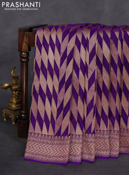 Banarasi georgette saree violet with allover geometric weaves and woven border