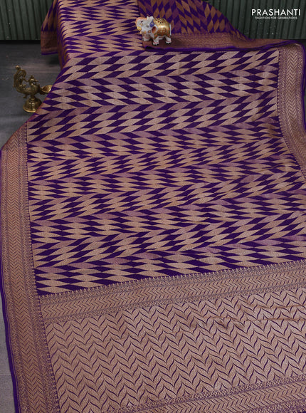 Banarasi georgette saree violet with allover geometric weaves and woven border