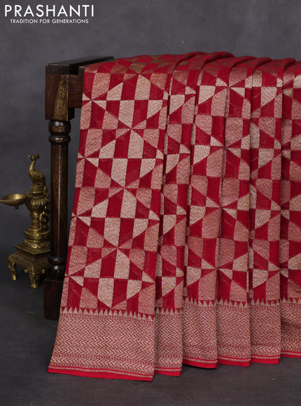 Banarasi georgette saree red with allover geometric weaves and woven border