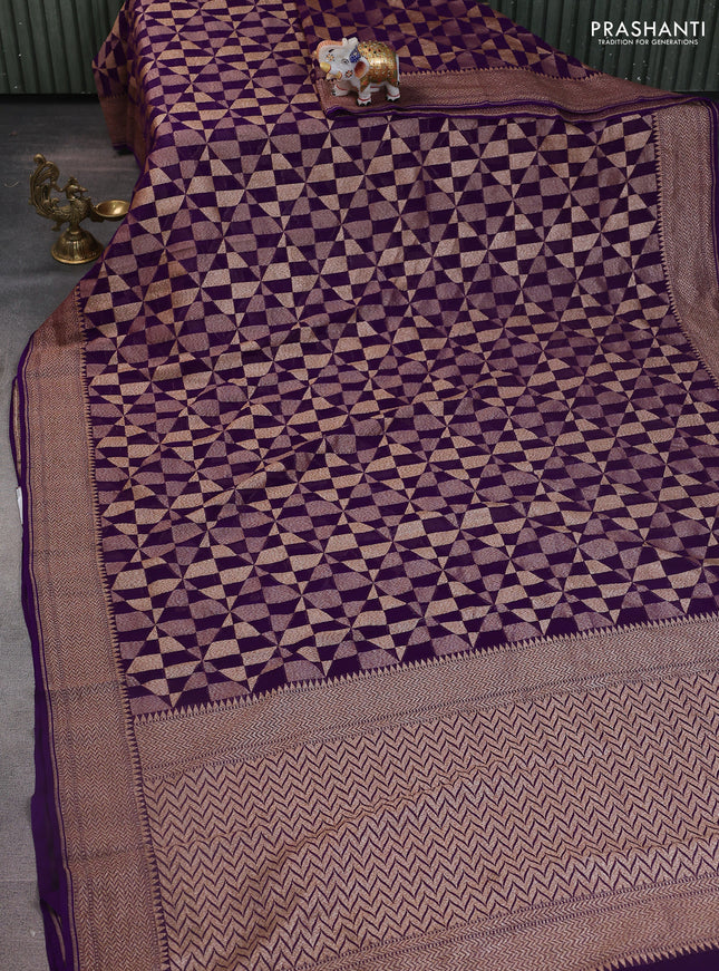 Banarasi georgette saree violet with allover geometric weaves and woven border