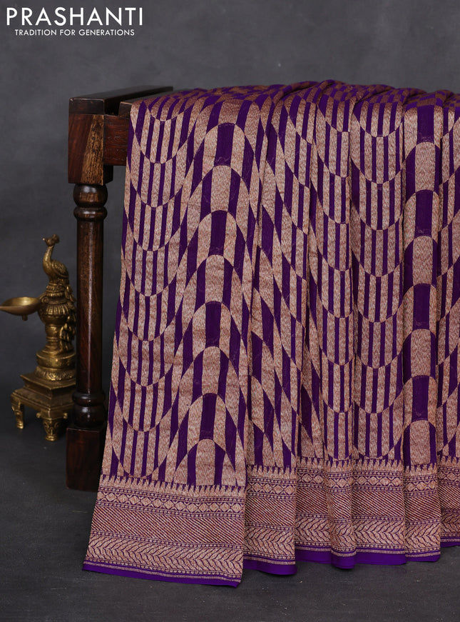 Banarasi georgette saree violet with allover geometric weaves and woven border