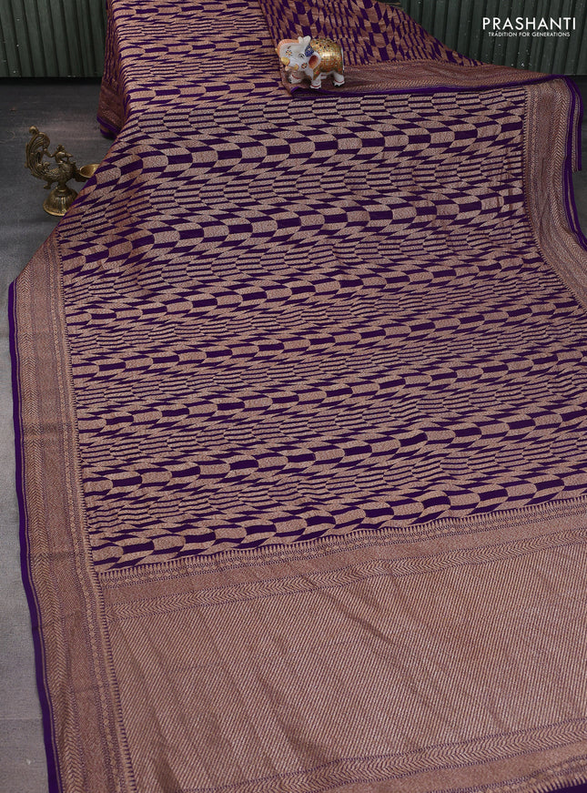 Banarasi georgette saree violet with allover geometric weaves and woven border