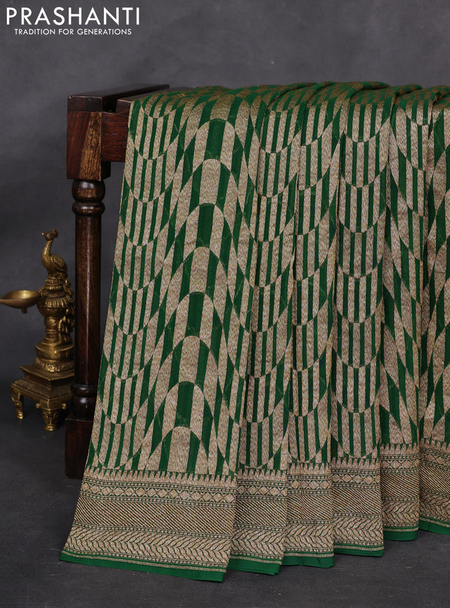 Banarasi georgette saree green with allover thread & zari geometric weaves and woven border