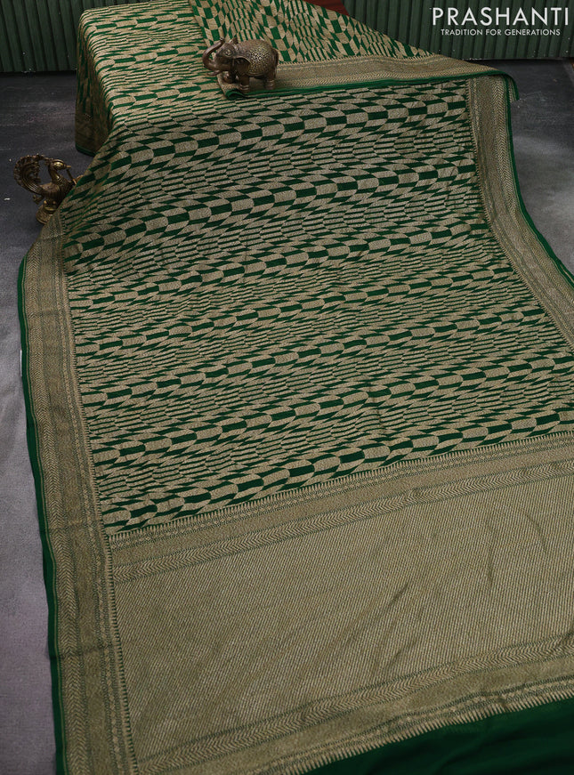 Banarasi georgette saree green with allover thread & zari geometric weaves and woven border