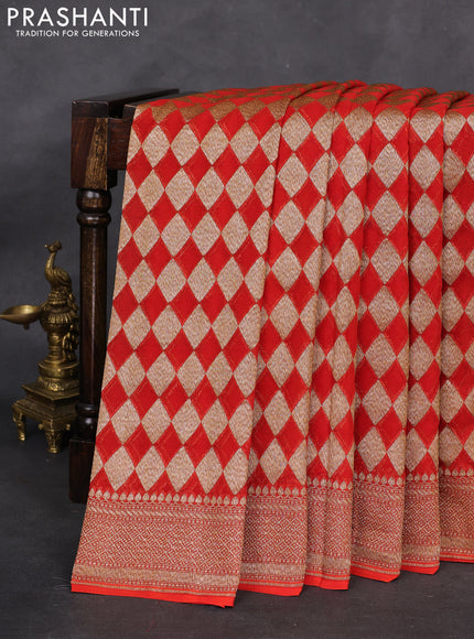 Banarasi georgette saree orange with allover thread & zari geometric weaves and woven border