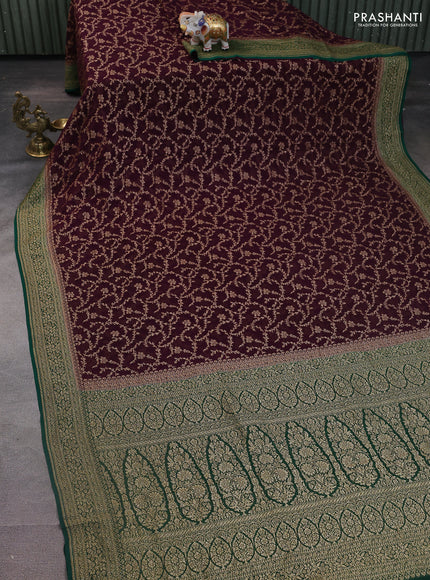 Banarasi georgette saree wine shade and green with allover thread & zari weaves and woven border